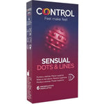 Control Sensual Dots & Lines | Preservativi Rilievi Striature Forma Anatomica Adapta | 6 Profilattici