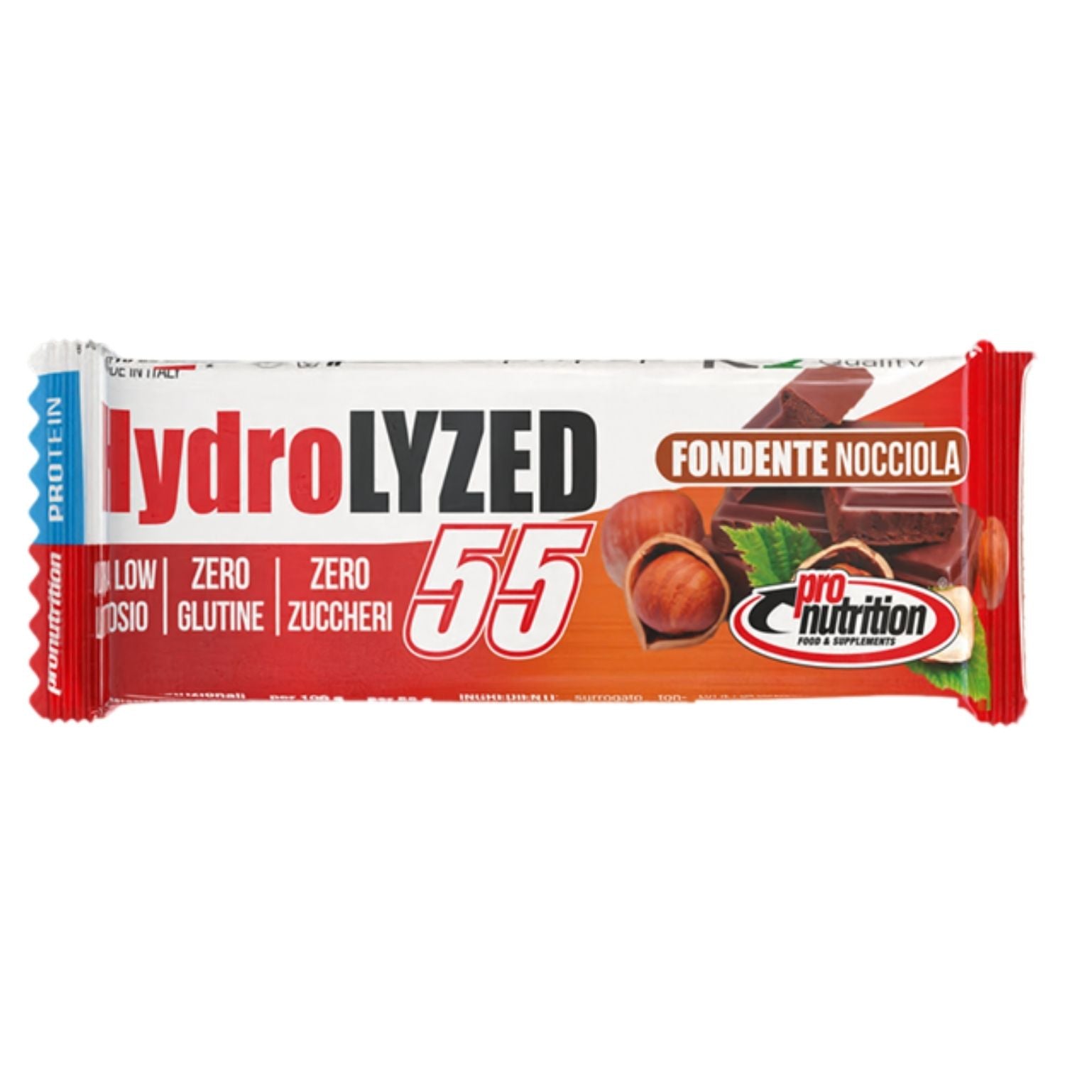 ProNutrition Hydrolized Bar 50% Fondente Nocciola | Barretta Proteica Idrolizzata Zero Zuccheri | 55 g
