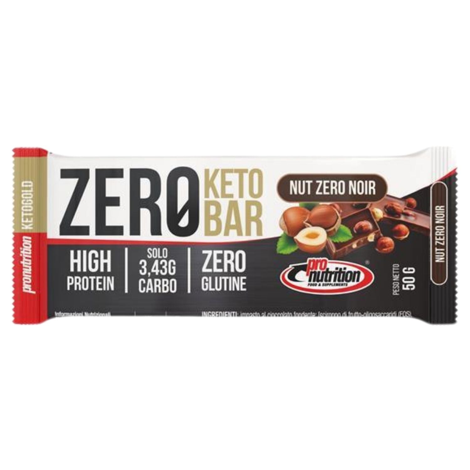 ProNutrition Zero Keto Bar 40% Nut Zero Noir | Barretta Proteica Chetogenica | 50 g
