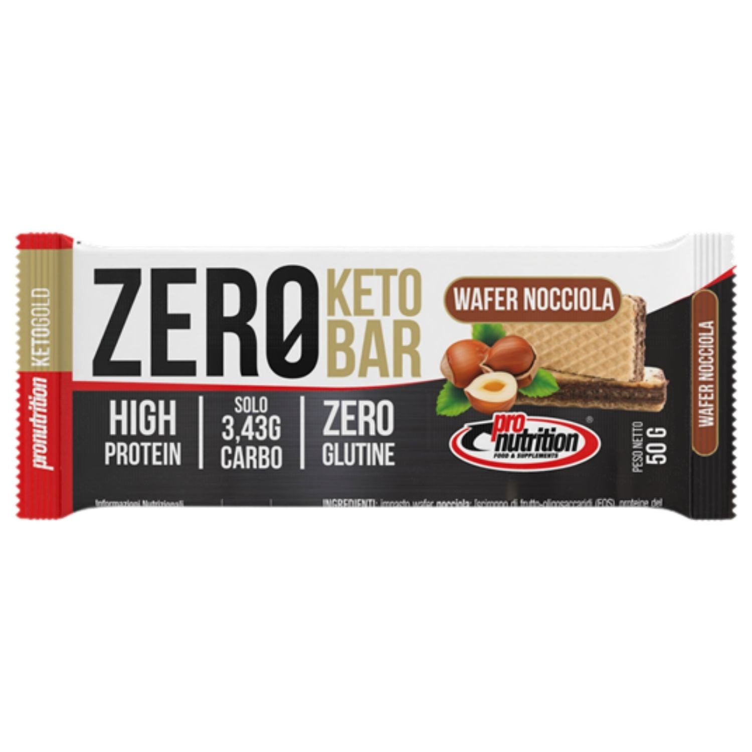 ProNutrition Zero Keto Bar 40% Wafer Nocciola | Barretta Proteica Chetogenica | 50 g