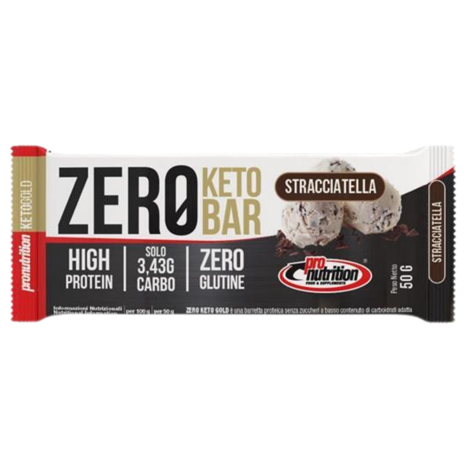 ProNutrition Zero Keto Bar 40% Stracciatella | Barretta Proteica Chetogenica | 50 g
