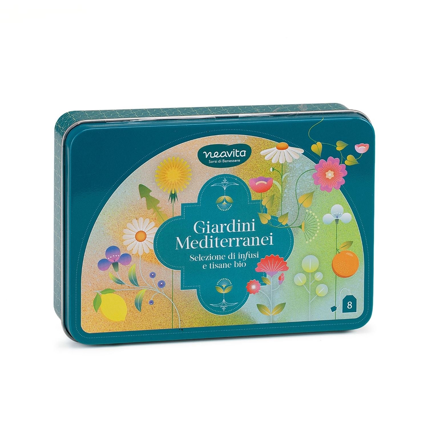 Neavita Cofanetto Latta Giardini Mediterranei | Tisane Bio Assortite | 8 Filtri