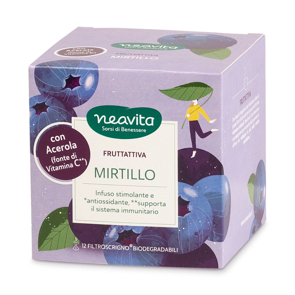 Neavita FruttAttiva Mirtillo | Tisana Antiossidante Vitamina C | 12 FiltroScrigno  
