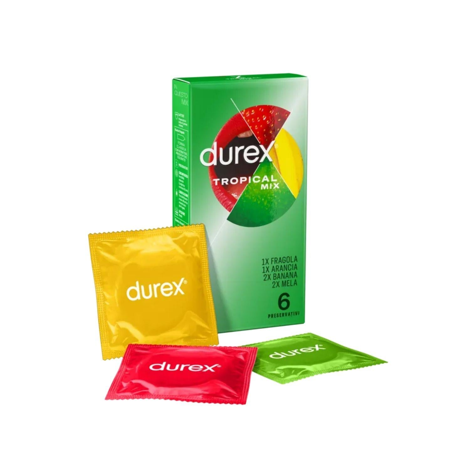 Durex Tropical Mix | Preservativi Aromatizzati Frutta Vestibilità Aderente | 6 Profilattici