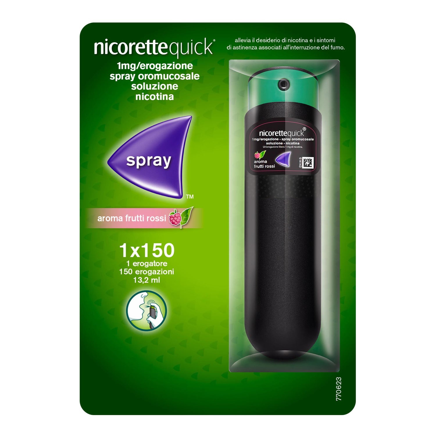 Nicorettequick Spray per Alleviare Astinenza da Nicotina Berry 150 Dosi