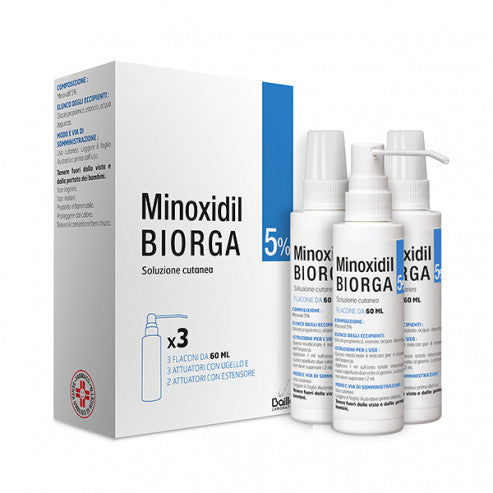Minoxidil Biorga 5% | Trattamento Alopecia | 3 Flaconi 60ml