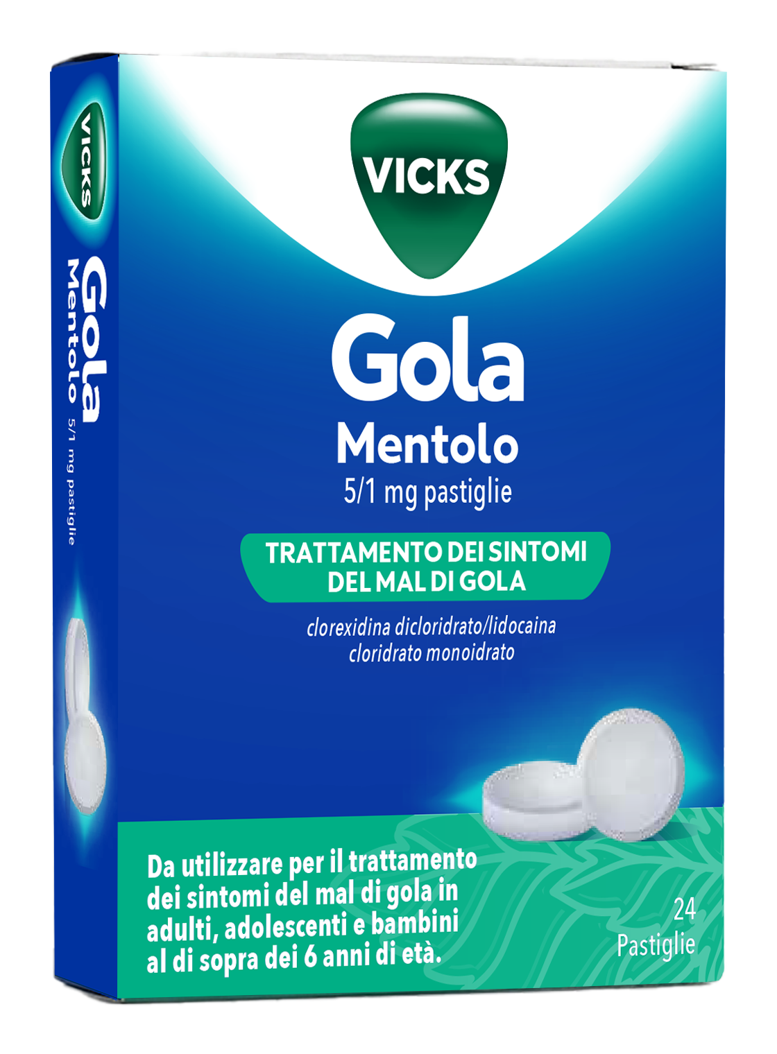 Vicks Gola 5 mg + 1 mg | Pastiglie per Mal di Gola | 24 Pastiglie