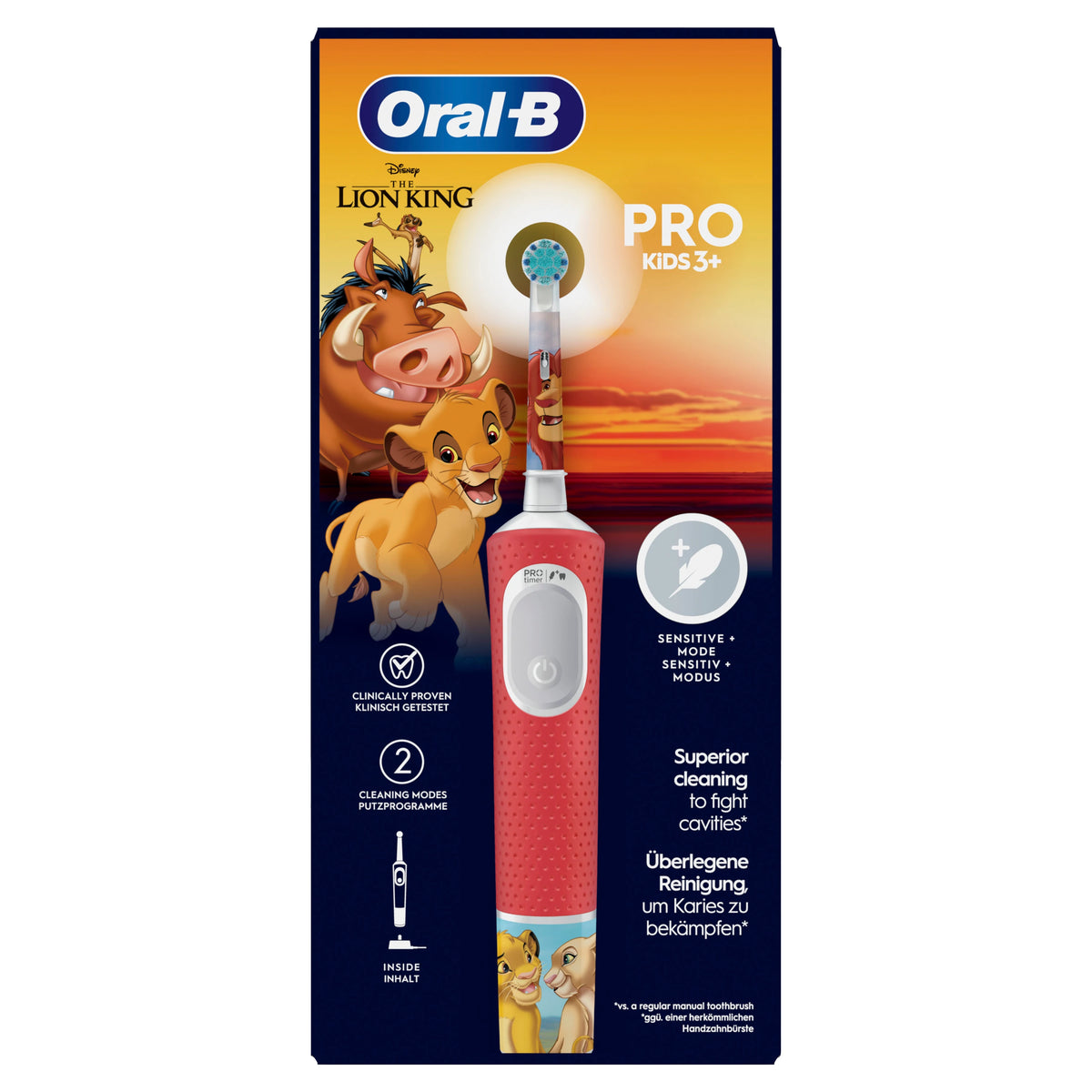 Oral-B Pro Kids 3+ Re Leone | Spazzolino Elettrico Bambini Ricaricabile | Modalità Delicata + App Disney  