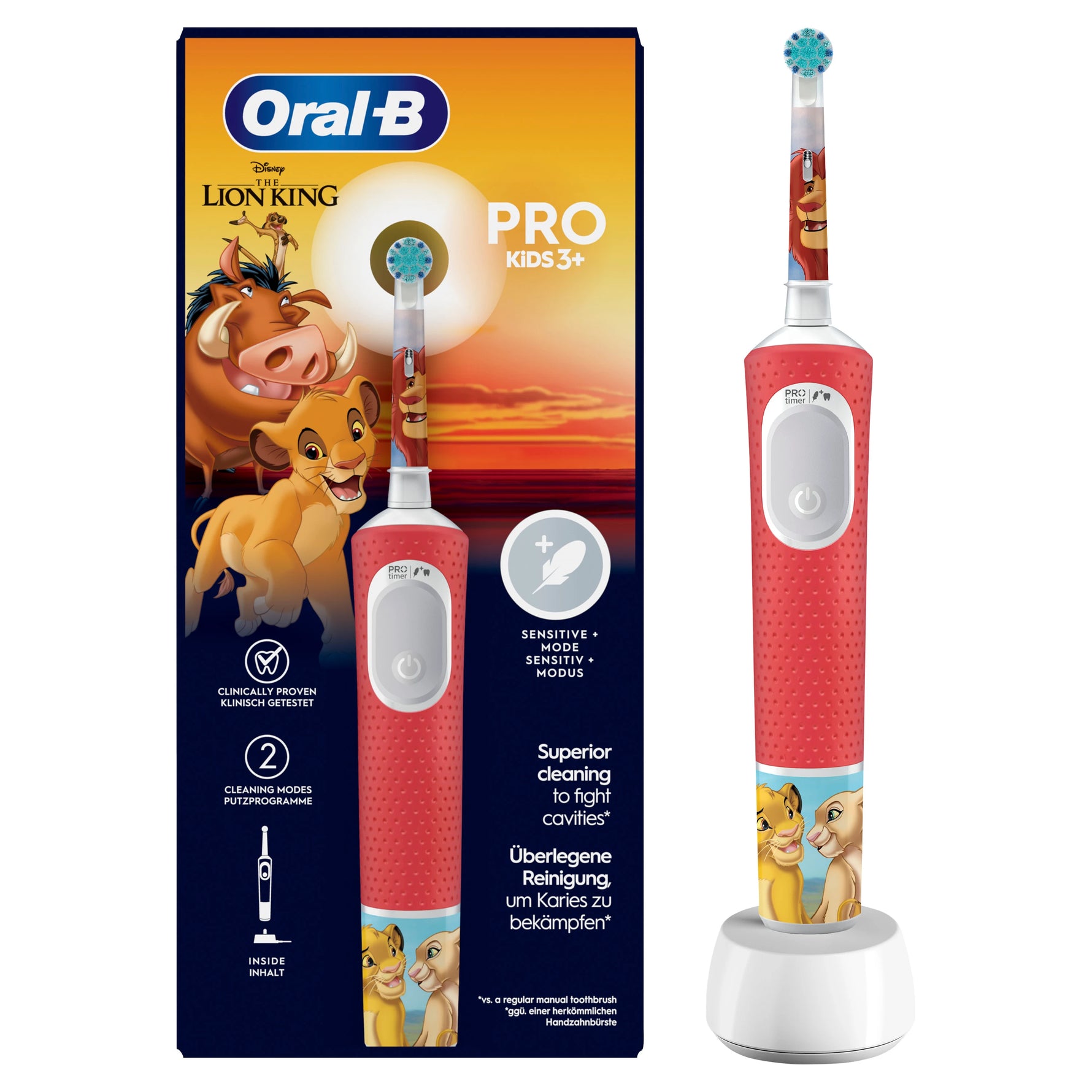 Oral-B Pro Kids 3+ Re Leone | Spazzolino Elettrico Bambini Ricaricabile | Modalità Delicata + App Disney 3