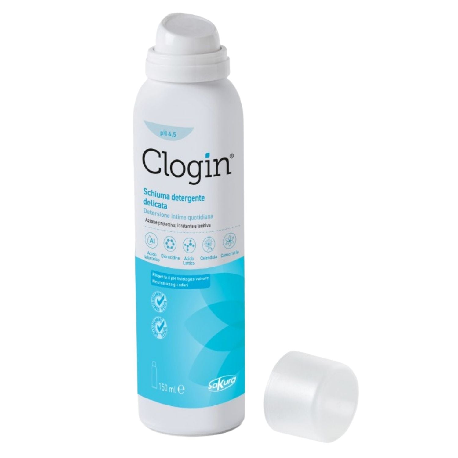 Clogin Schiuma Detergente | Igiene Intima pH Fisiologico Acido Ialuronico | 150ml
