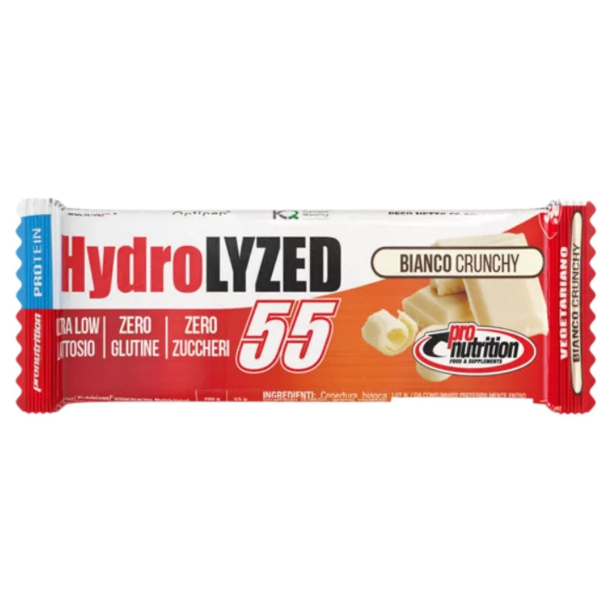 ProNutrition Hydrolized Bar 50% Bianco Crunchy | Barretta Proteica Idrolizzata Zero Zuccheri | 55 g  
