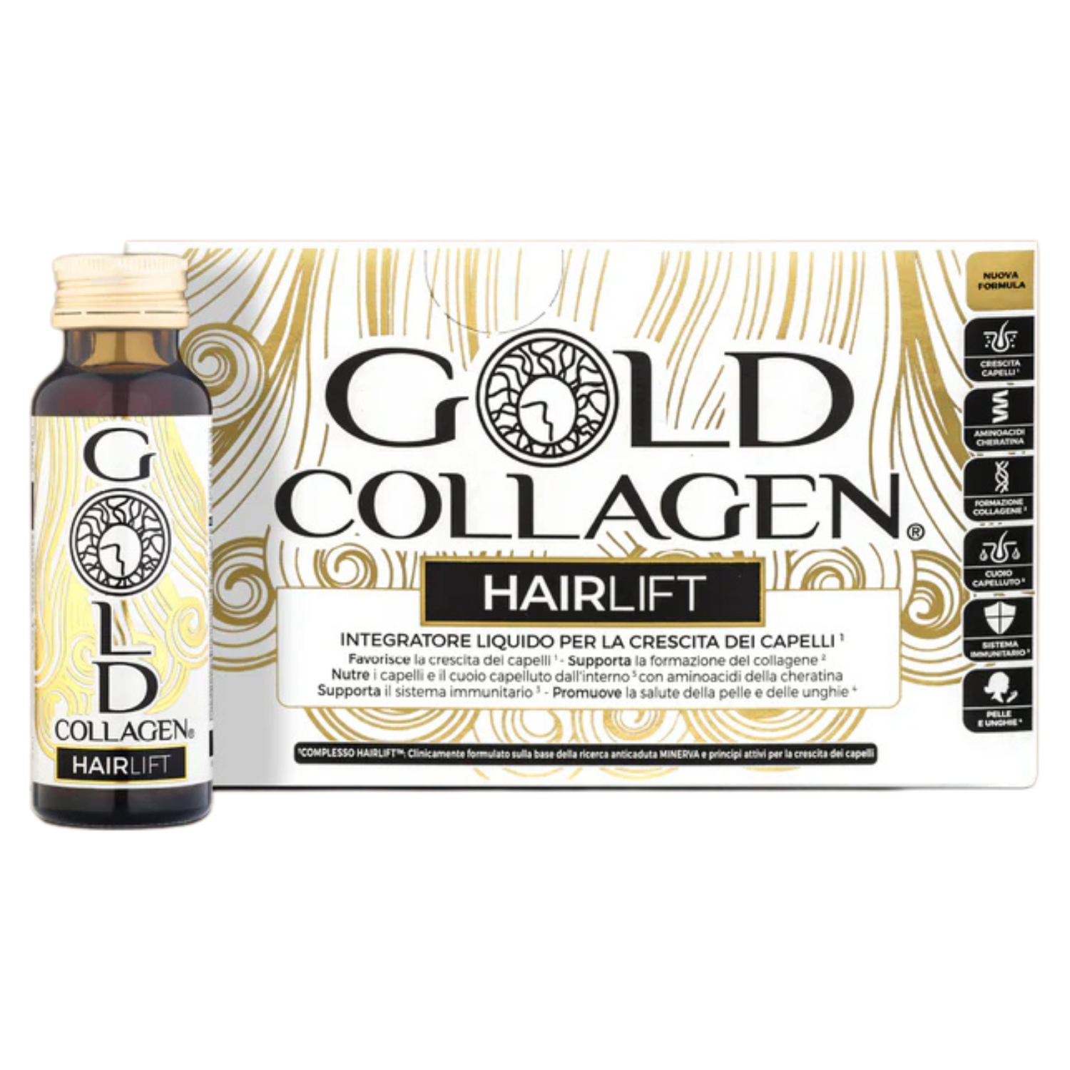 Gold Collagen Hairlift | Integratore Crescita Capelli Densità | 10 Flaconi