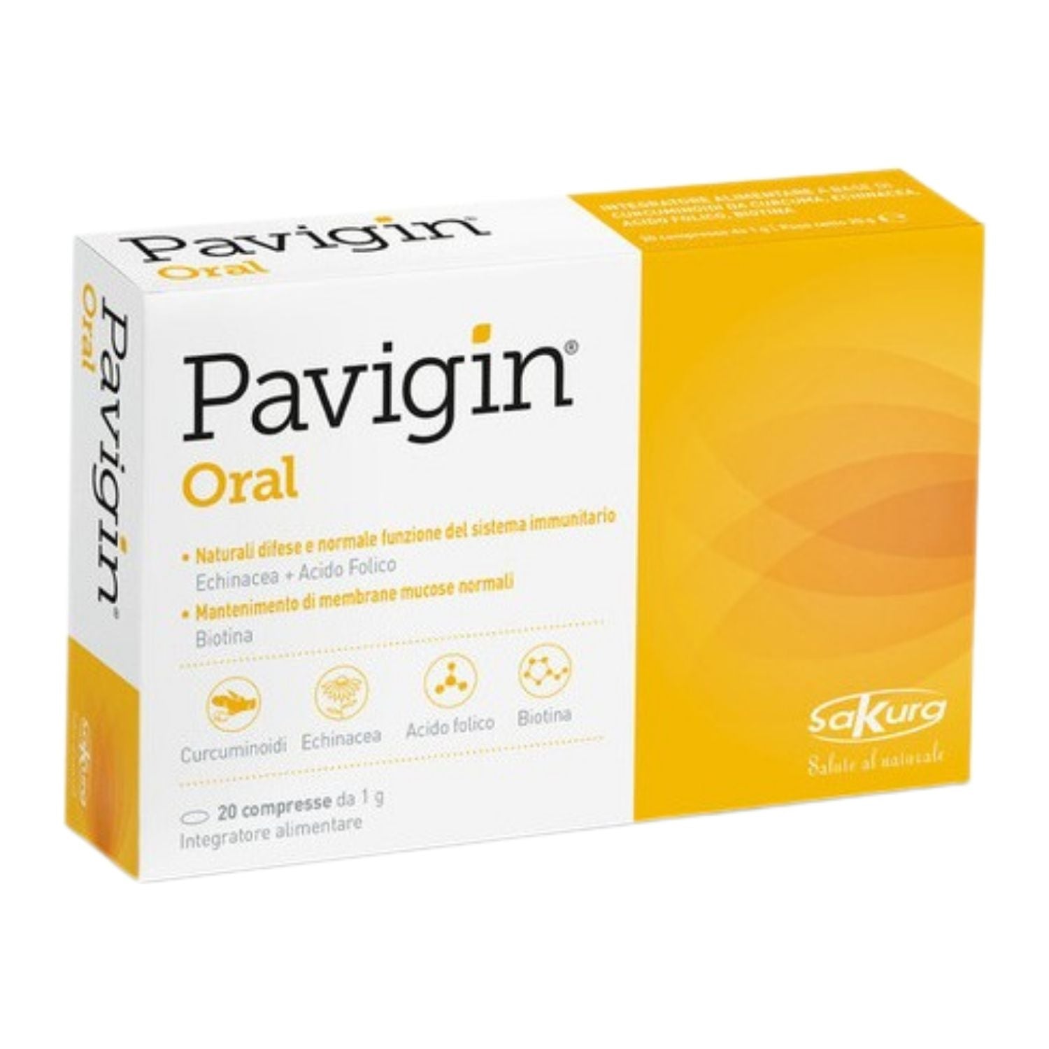 Pavigin Oral | Integratore Difese Immunitarie Curcuma Echinacea | 20 Compresse