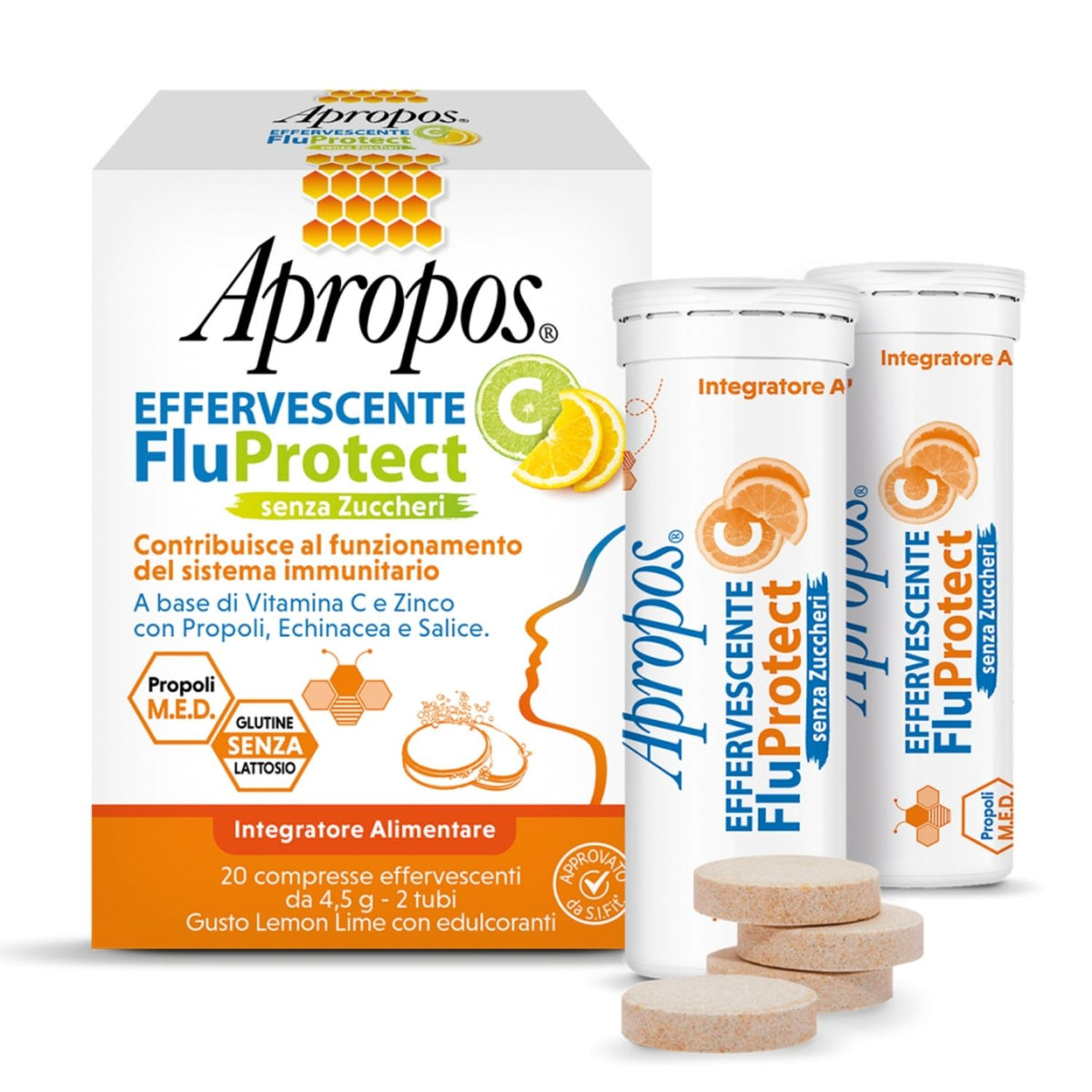 Apropos C FluProtect Senza Zuccheri | Integratore Sistema Immunitario | 20 Compresse Effervescenti  
