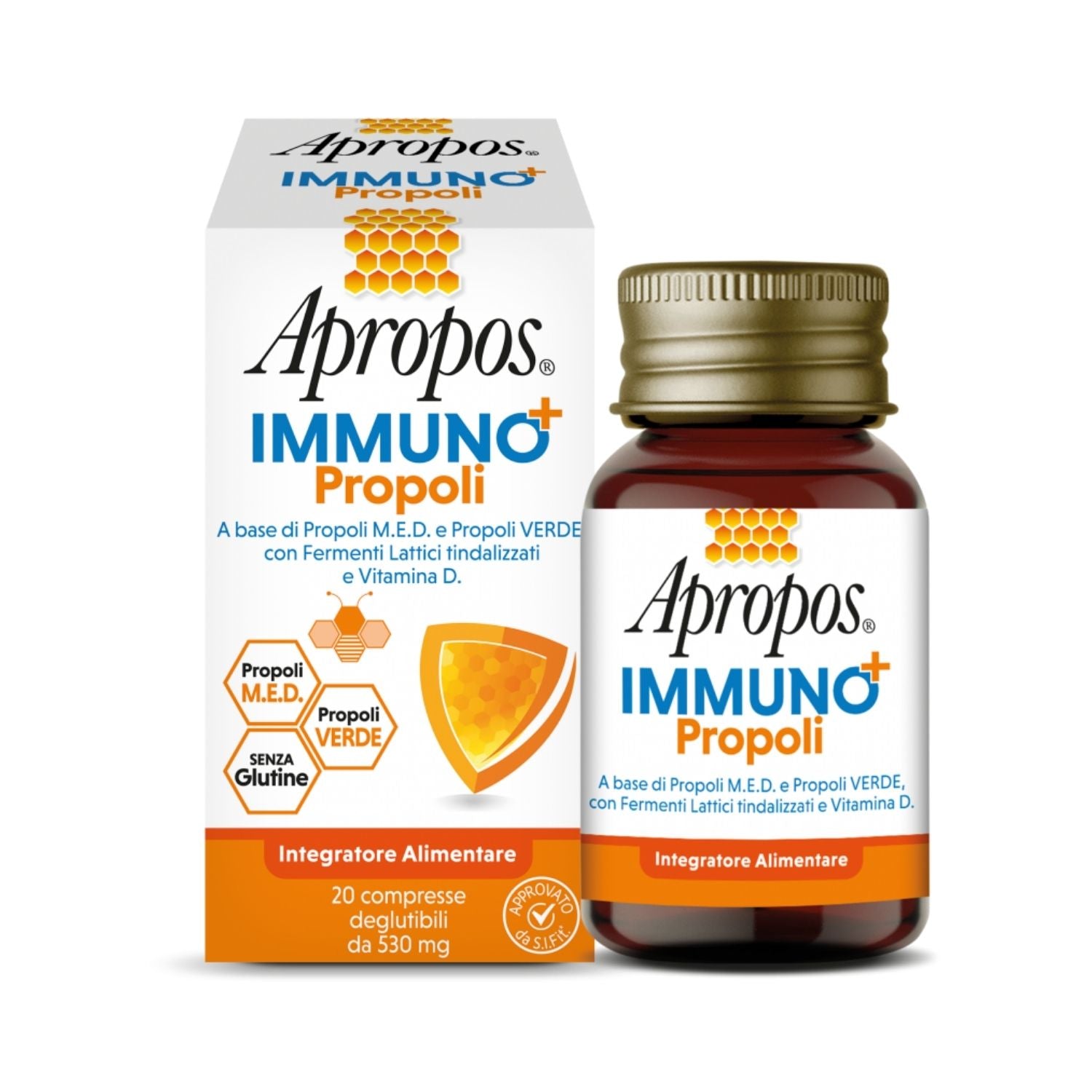 Apropos Immuno+ Propoli | Integratore Sistema Immunitario con Fermenti Lattici e Vitamina D | 20 Compresse
