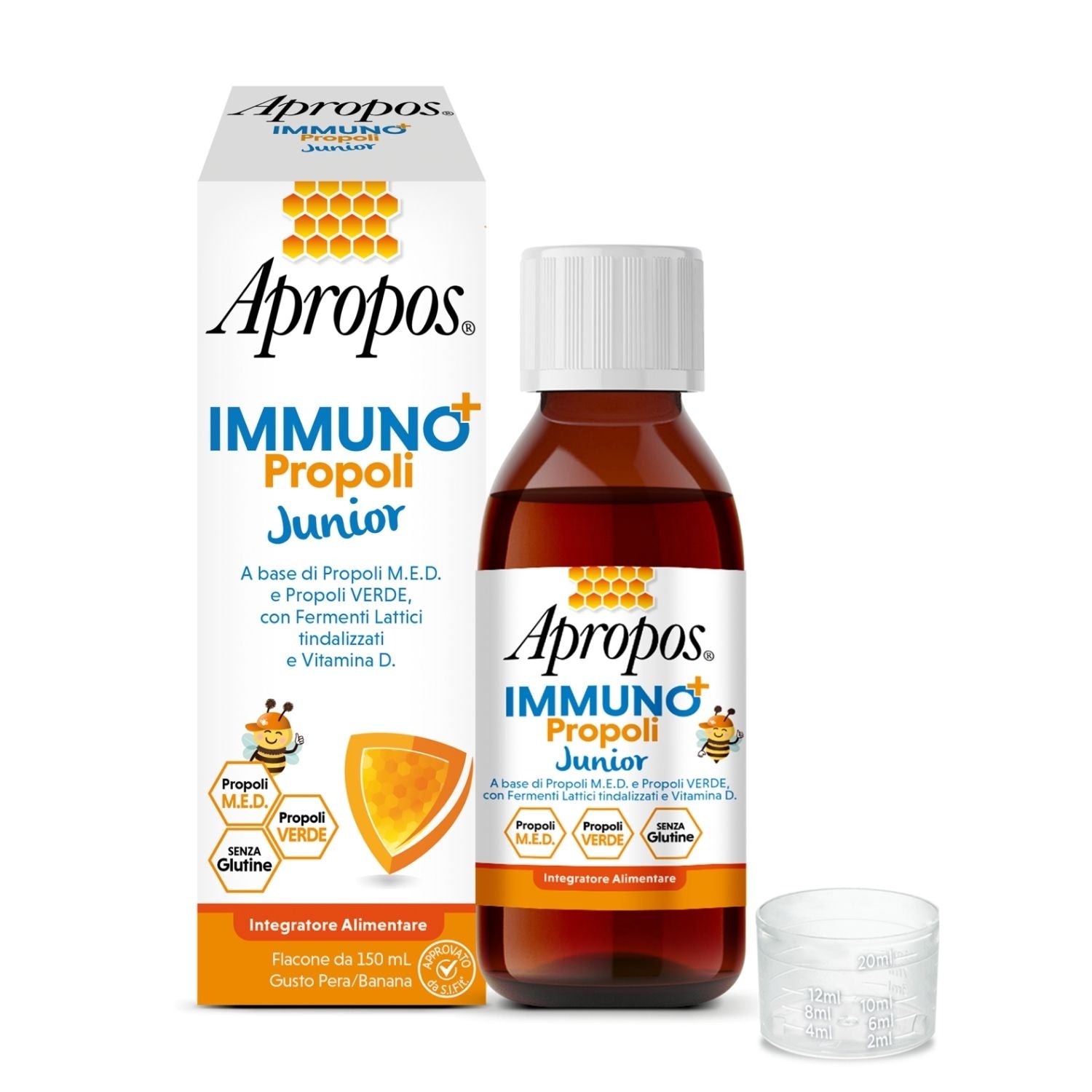 Apropos Immuno+ Propoli Junior | Integratore Sistema Immunitario Bambini Gusto Pera Banana | 150ml