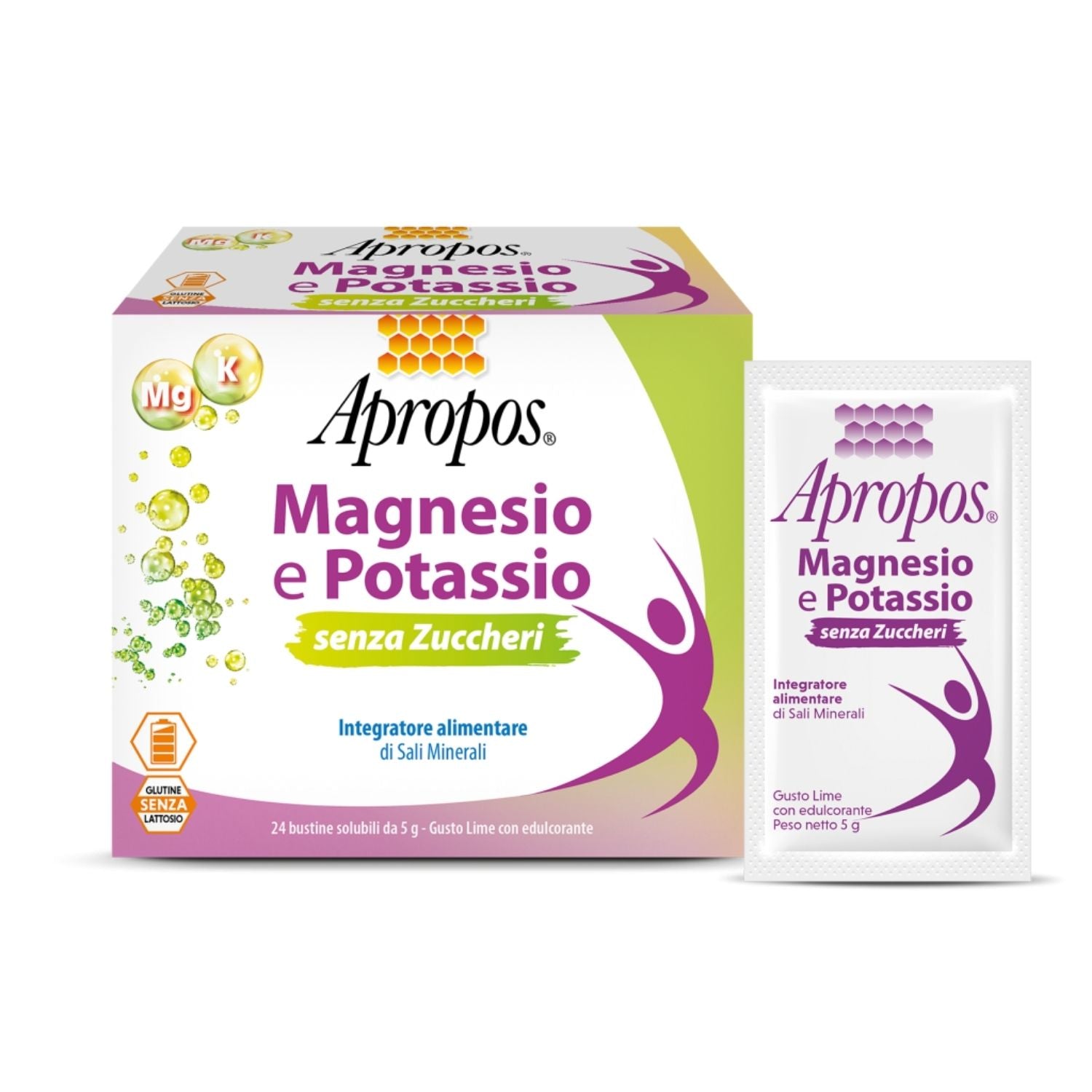Apropos Magnesio e Potassio Senza Zuccheri | Integratore Sali Minerali Gusto Lime | 24 Bustine