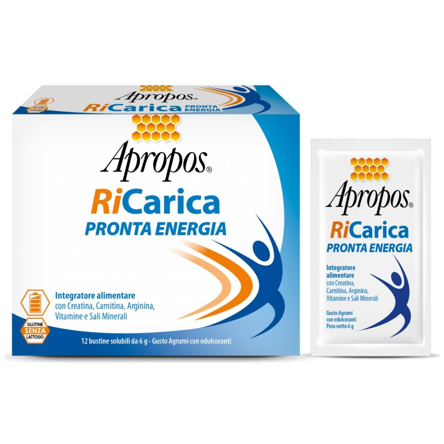 Apropos RiCarica Pronta Energia | Integratore Creatina Carnitina Vitamine B | 12 Bustine