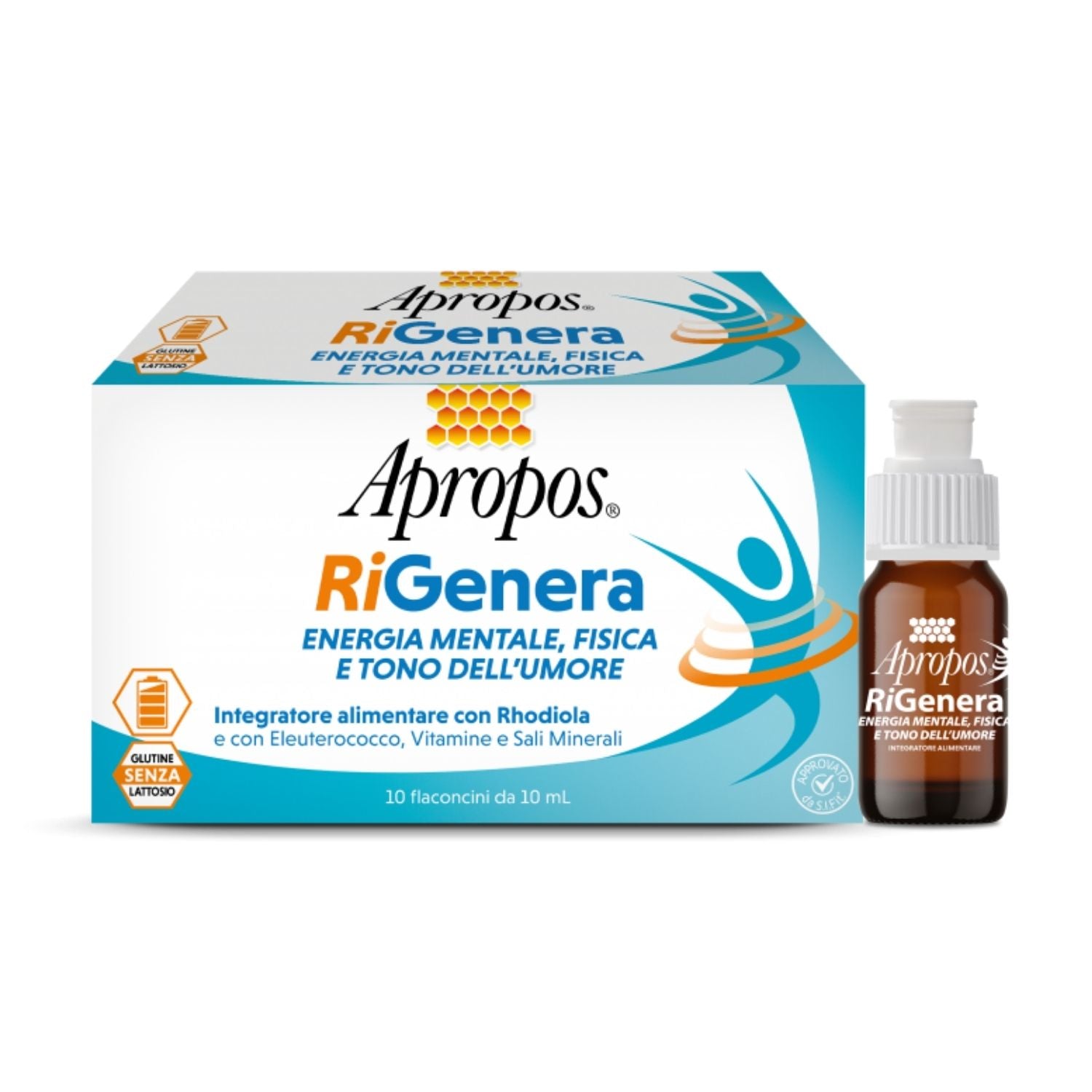 Apropos RiGenera | Integratore Energia Fisica Mentale Rhodiola Eleuterococco | 10 Flaconcini
