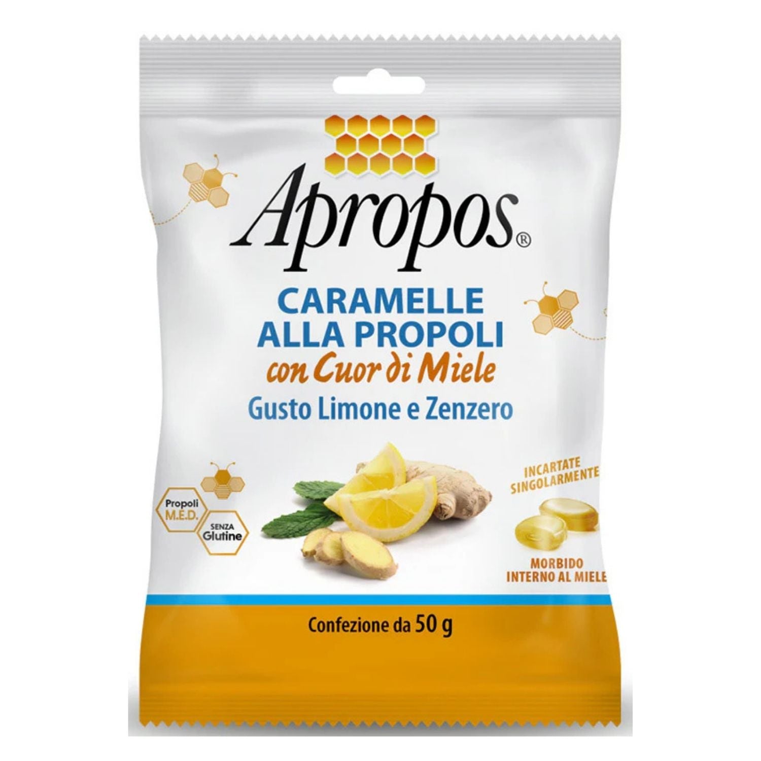 Apropos | Caramelle Propoli Cuor di Miele Limone e Zenzero | 50g