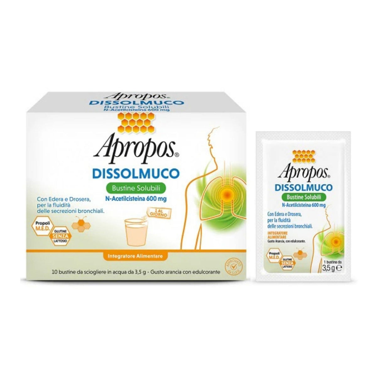 Apropos Dissolmuco | Integratore Mucolitico con N-Acetilcisteina 600mg | 10 Bustine Solubili  