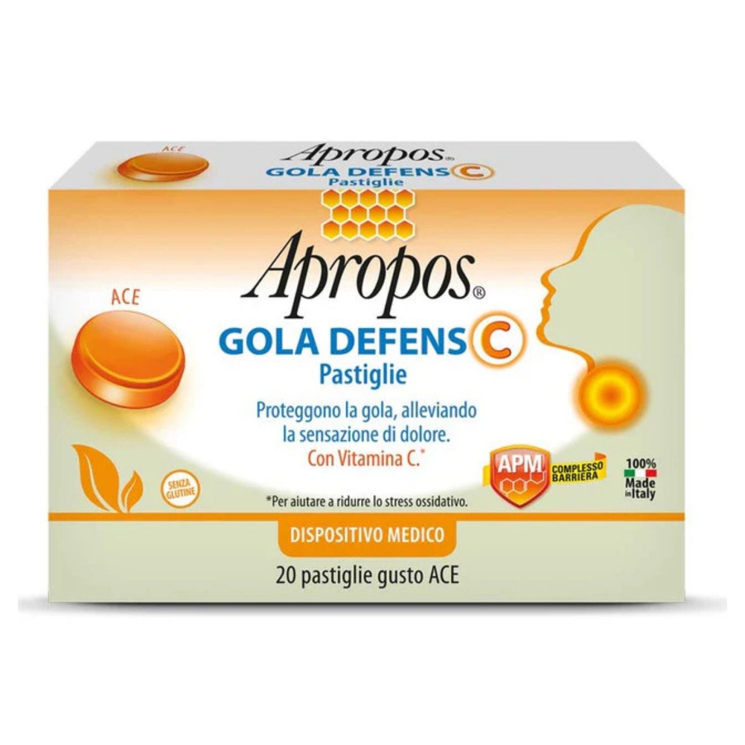 Apropos Gola Defens C | Protezione Gola con Vitamina C Gusto ACE | 20 Pastiglie