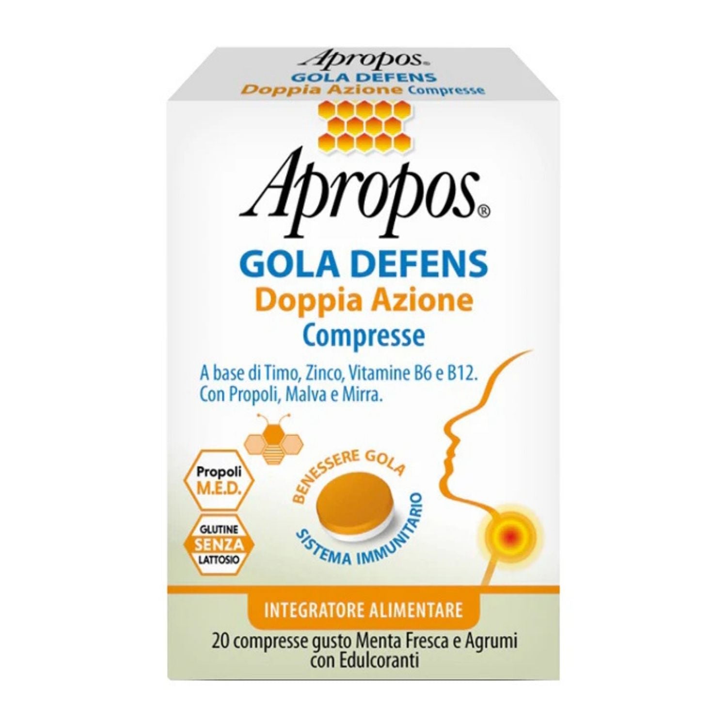 Apropos Gola Defens Doppia Azione | Integratore Gola e Sistema Immunitario | 20 Compresse
