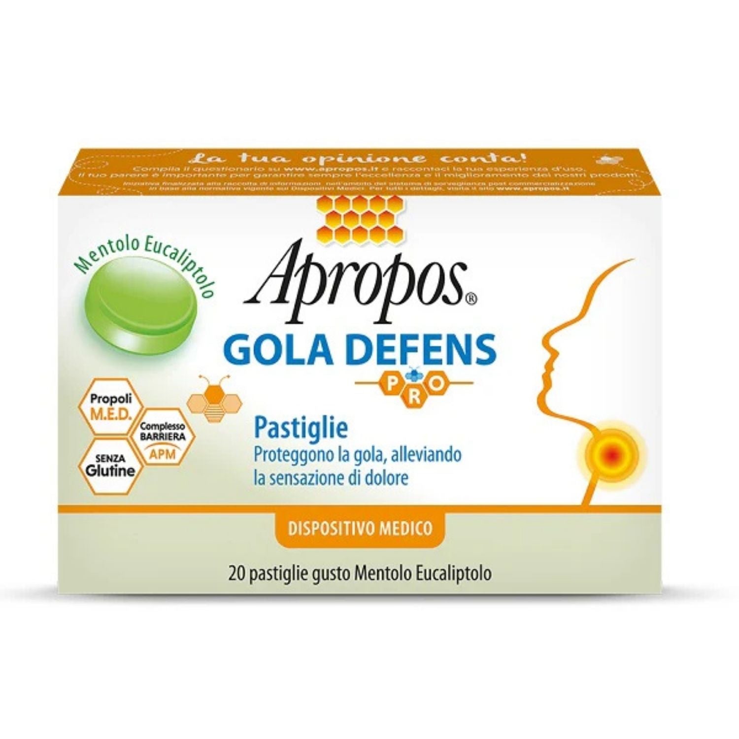 Apropos Gola Defens PRO | Protezione Gola Mentolo Eucaliptolo | 20 Pastiglie
