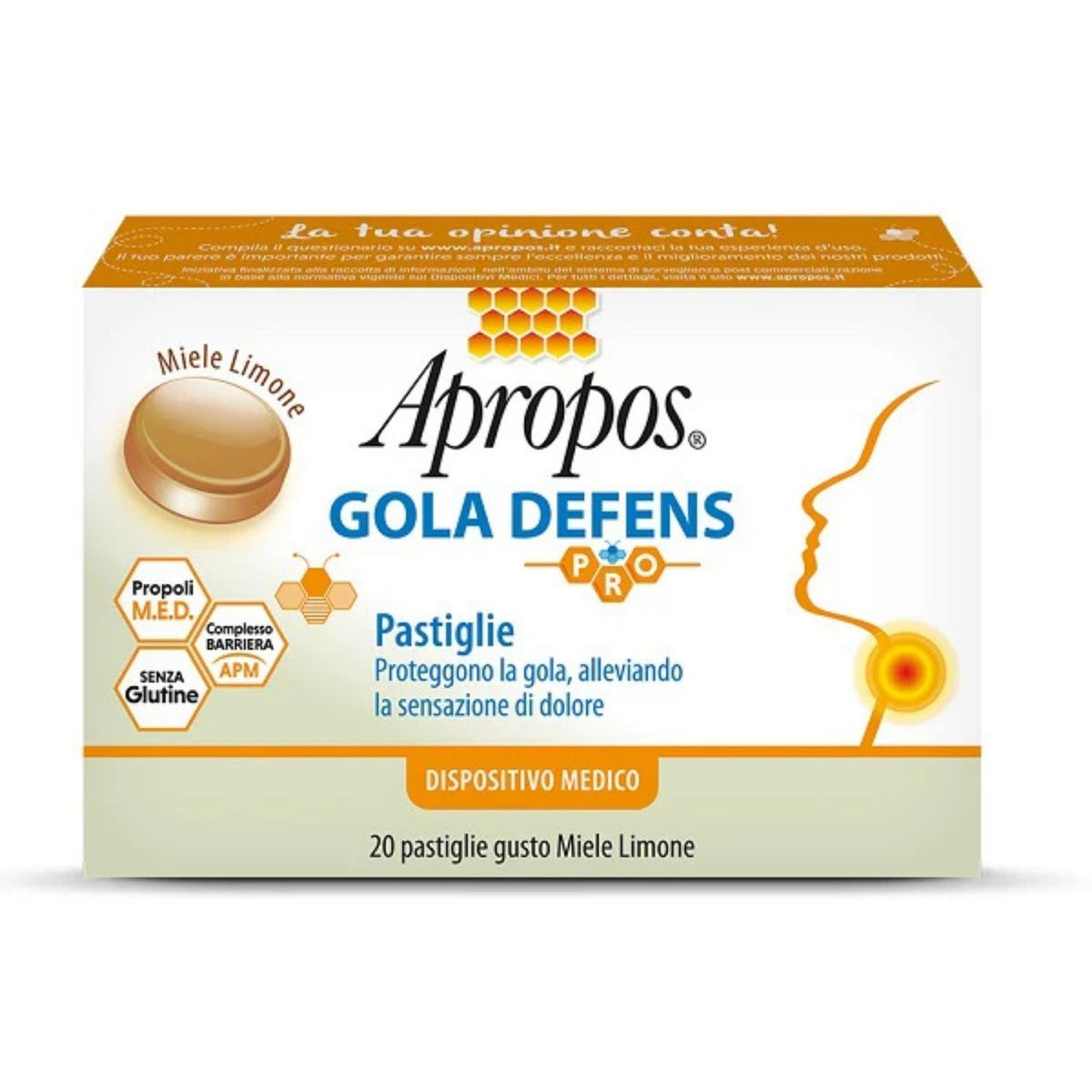 Apropos Gola Defens PRO | Protezione Gola Miele e Limone | 20 Pastiglie  