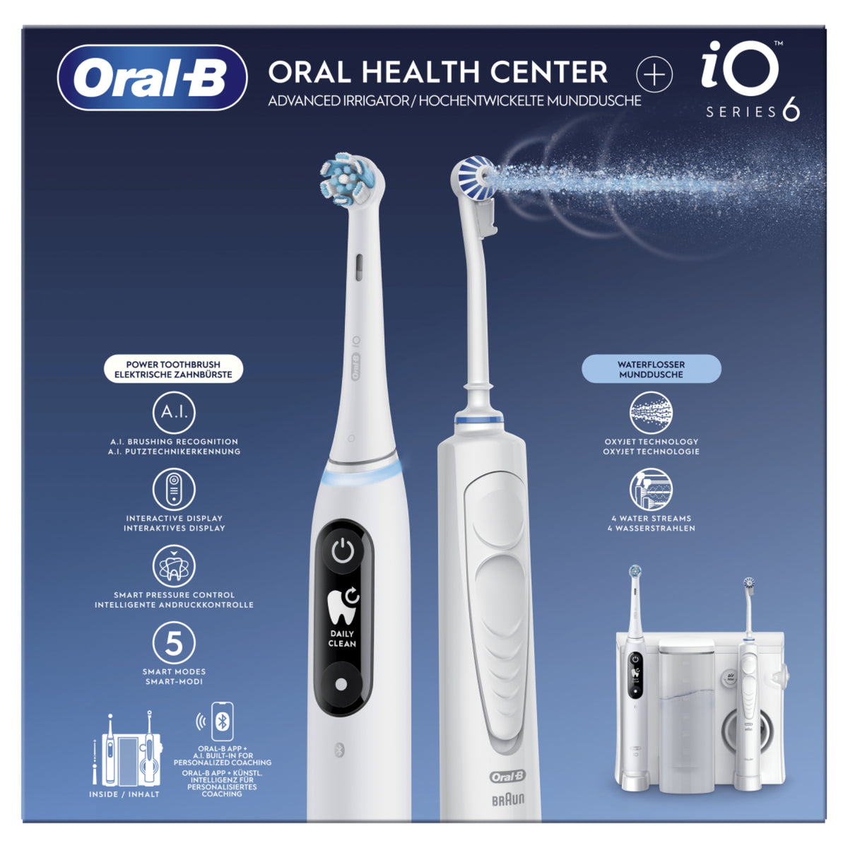 Oral-B Oral Center | Kit Idropulsore MD20 Oxyjet Waterjet + Spazzolino Elettrico iO6 Display | 5 Modalità  
