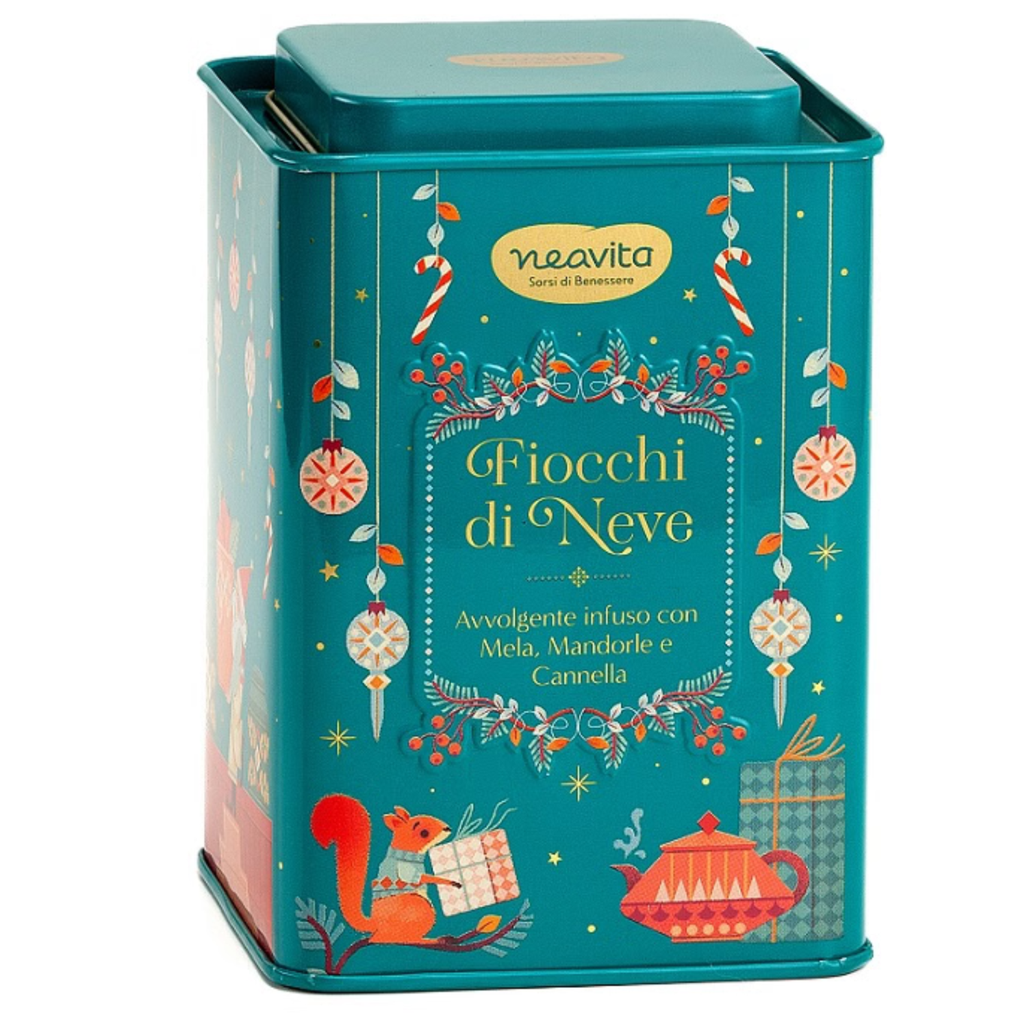 Neavita Infusi E Tisane Fiocchi Di Neve In Square Tin Verde Natale 12 Filtroscrigno
