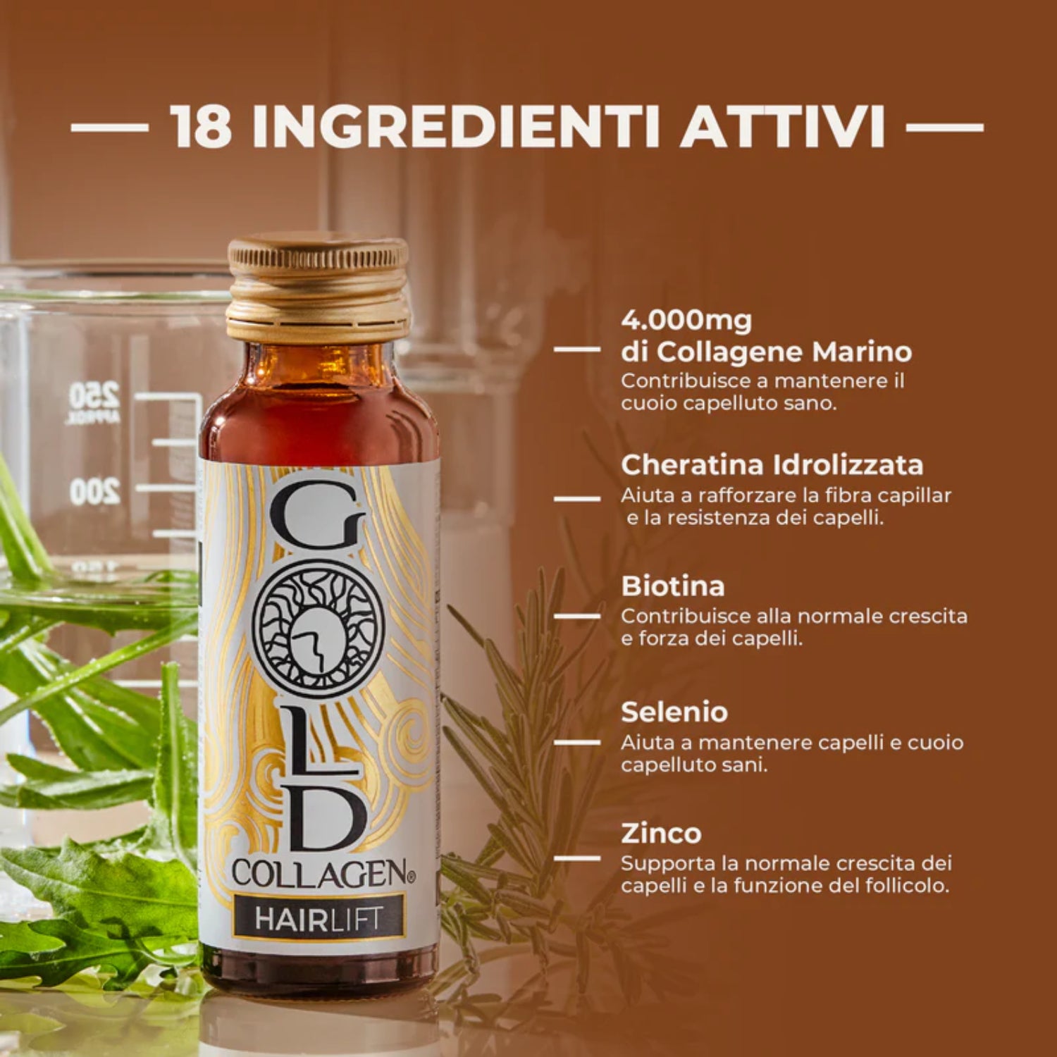 Gold Collagen Hairlift | Integratore Crescita Capelli Densità | 10 Flaconi 4