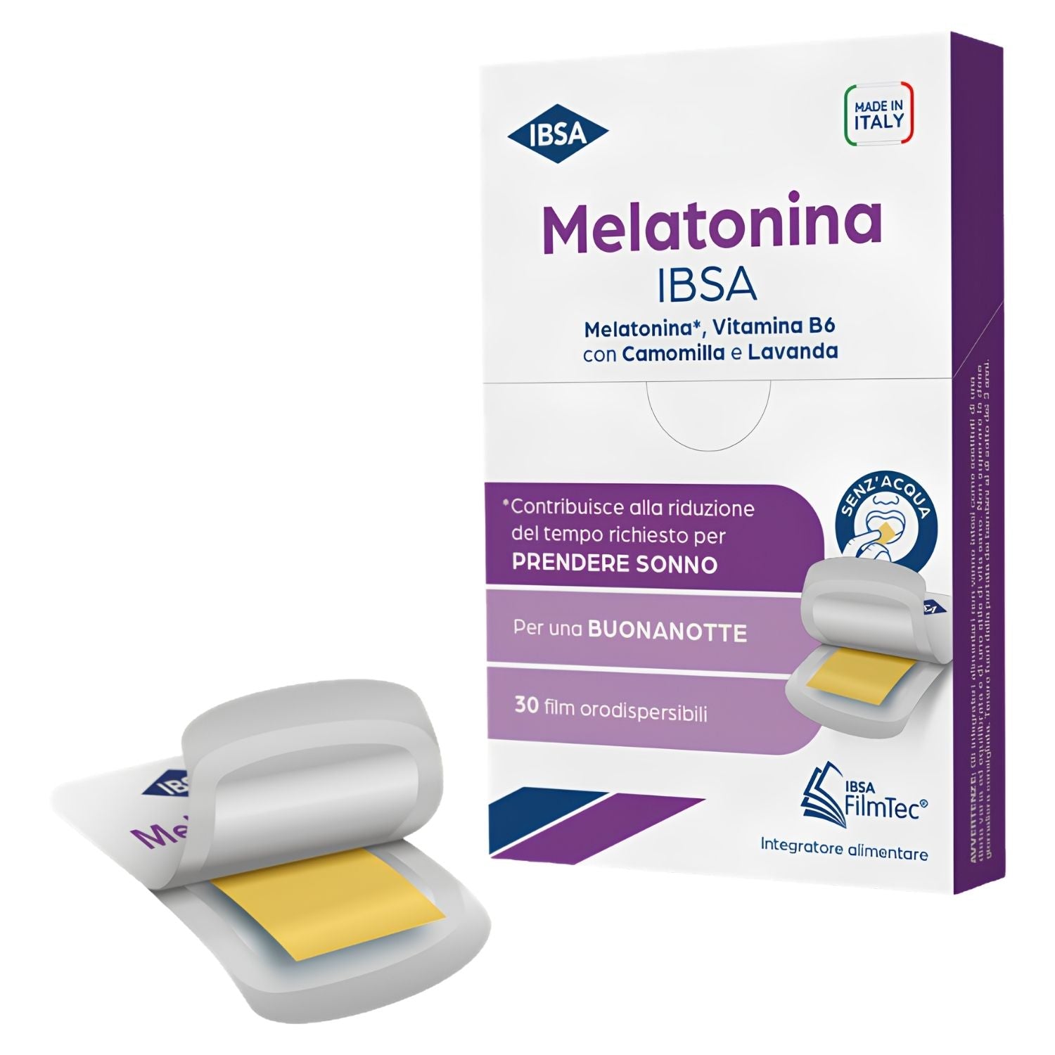 Melatonina IBSA | Integratore Sonno con Camomilla e Lavanda | 30 Film