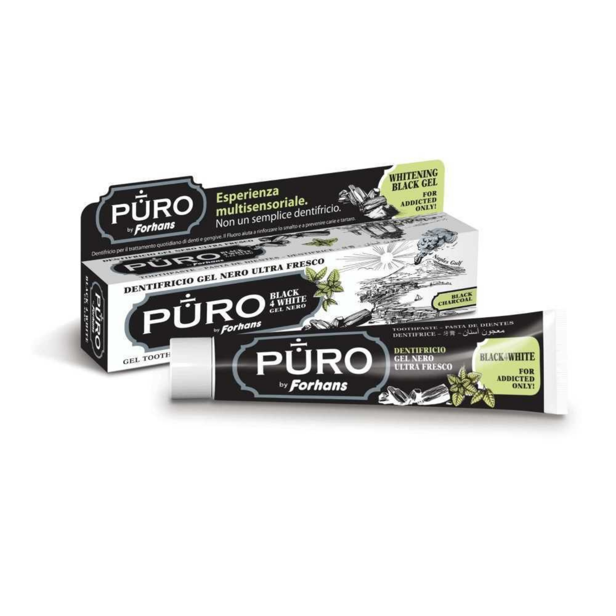Forhans Puro | Dentifricio Gel Carbone Attivo Black4White | 75 ml  