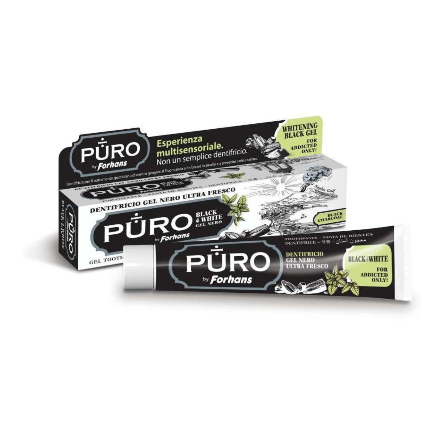 Forhans Puro | Dentifricio Gel Carbone Attivo Black4White | 75 ml