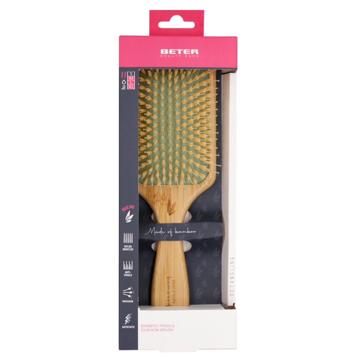 Beter Bamwood Paddle Cushion Brush | Spazzola Setole Nylon Anti Rottura Capelli | S  