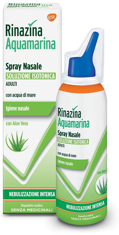 Rinazina Aquamarina Spray Nasale Isotonico Con Acqua Di Mare e Aloe Vera Nebulizzazione Intensa 100ml