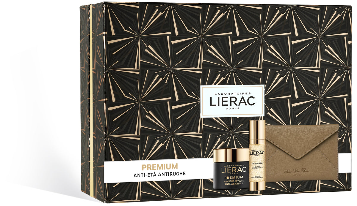 Lierac Cofanetto Premium La Cure 30ml + Crema Soyeuse 50ml + Pochette in pelle Rue des Fleurs  