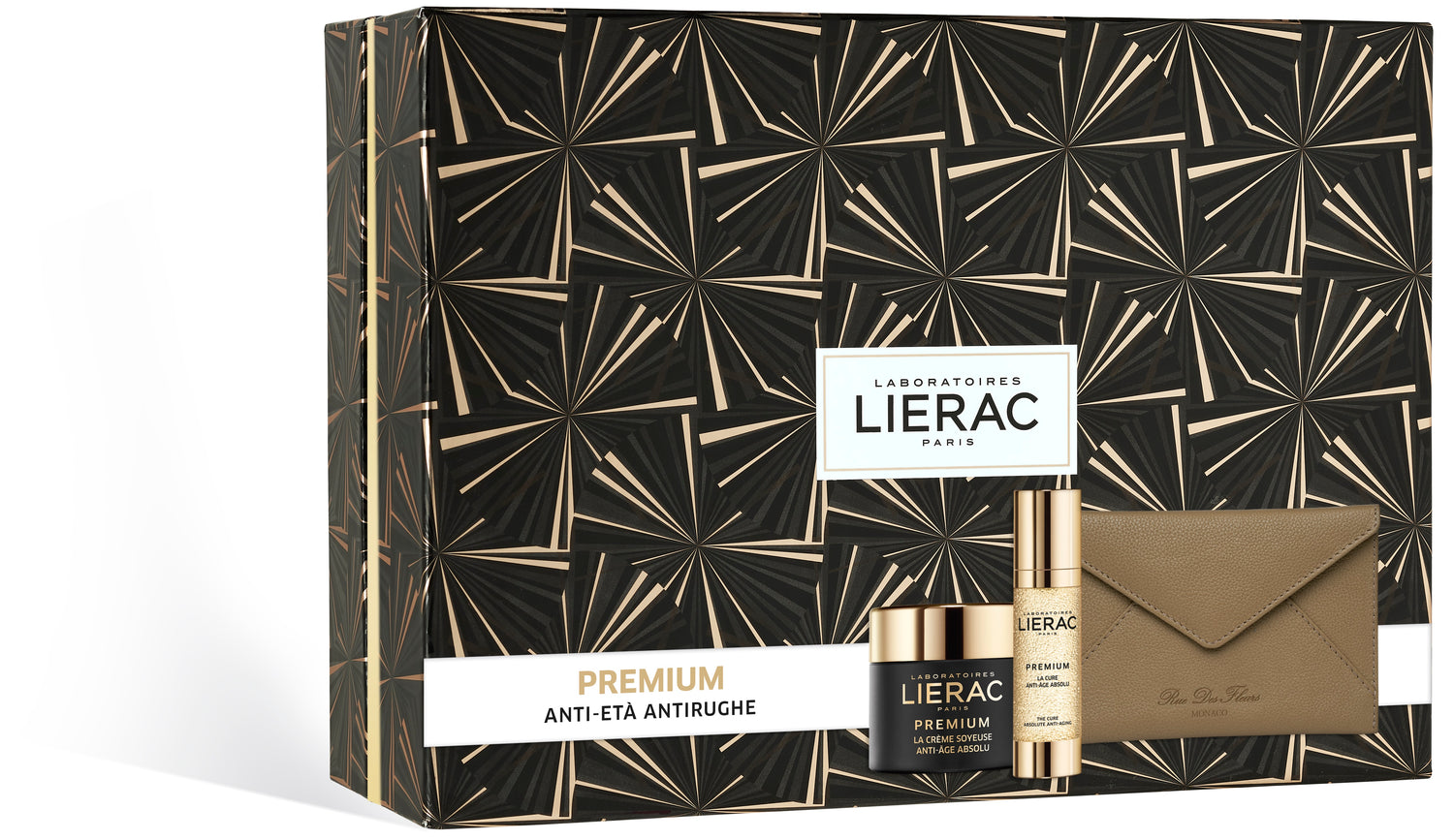 Lierac Cofanetto Premium La Cure 30ml + Crema Soyeuse 50ml + Pochette in pelle Rue des Fleurs