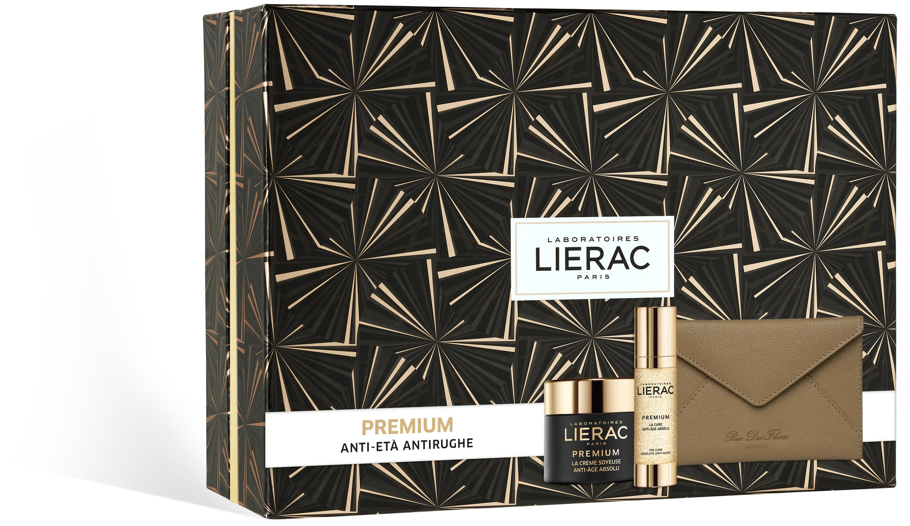 Lierac Cofanetto Premium La Cure 30ml + Crema Soyeuse 50ml + Pochette in pelle Rue des Fleurs
