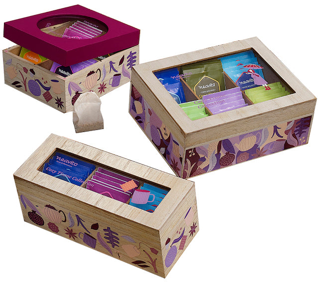 Neavita Cofanetto Legno Bio Viola 4 Scomparti 20 Filtri Tisana
