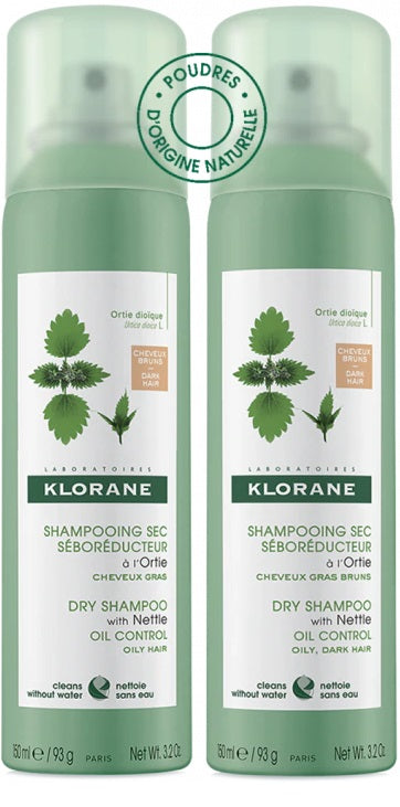 Klorane Shampoo A Secco Seboriduttore All'Ortica Per Capelli Grassi Confezione Doppia 2 X 150ml
