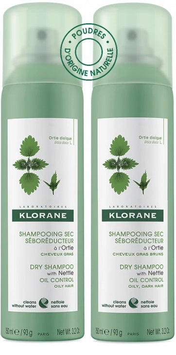 Klorane Shampoo Secco Ortica Seboriduttore Capelli Grassi Confezione Doppia 2 X 150ml