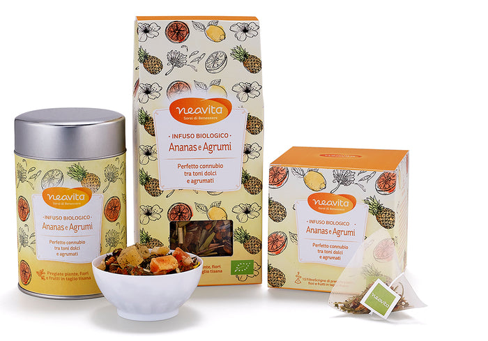 Neavita Silver Tin Infuso Biologico Ananas Agrumi Taglio Tisana 100g