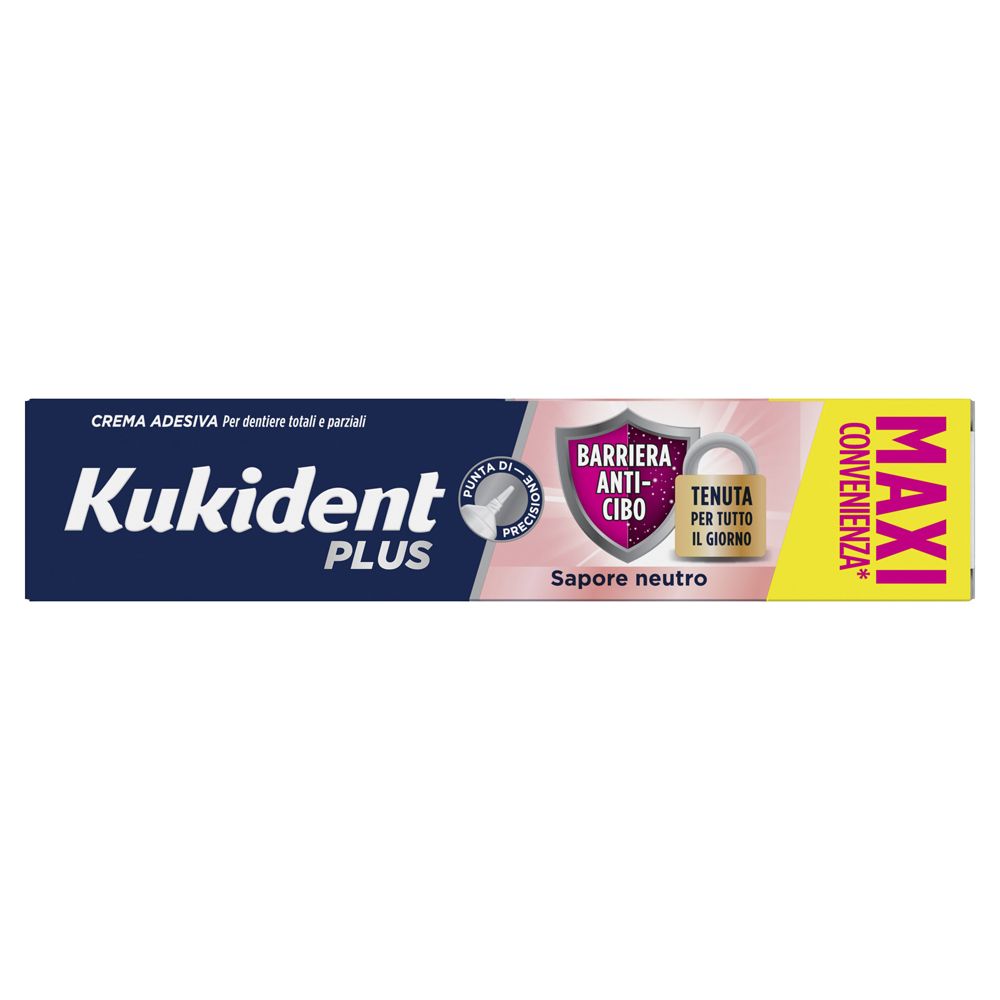 Kukident Plus Barriera Anti-Cibo | Crema Adesiva Dentiera Tenuta Forte Neutro | Maxi 57g