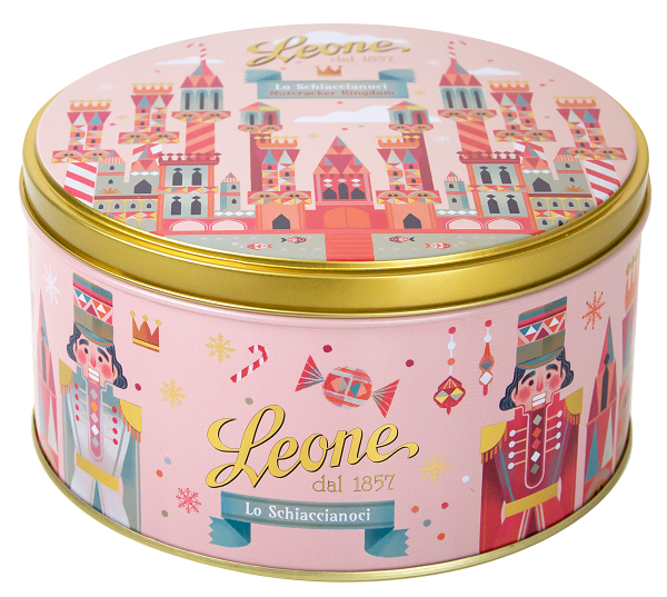 Leone Cofanetto Regalo In Lattina - Cappelliera Schiaccianoci Gelatine Di Frutta Lingottini Di Cioccolato 410g