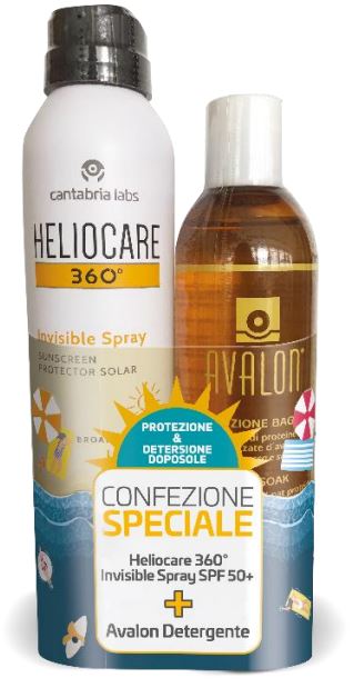 Heliocare 360° Invisible Spray Spf50+ Solare 200ml + Avalon Detergente Fluido 250ml Omaggio