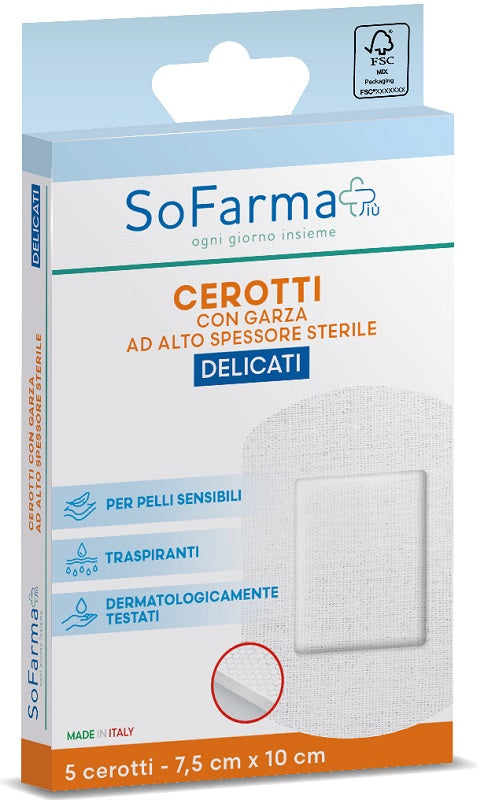 Sofarmapiù Cerotti Delicati Sterili In Tnt 7,5 Cm X 10 Cm 5 Pezzi
