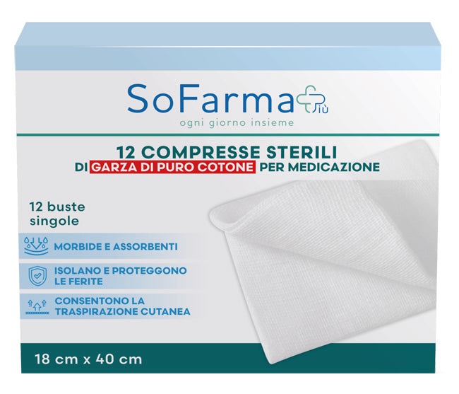 Sofarmapiù Compresse Sterili Di Garza Idrofila Cotone 18cm X 40cm 12 Pezzi  