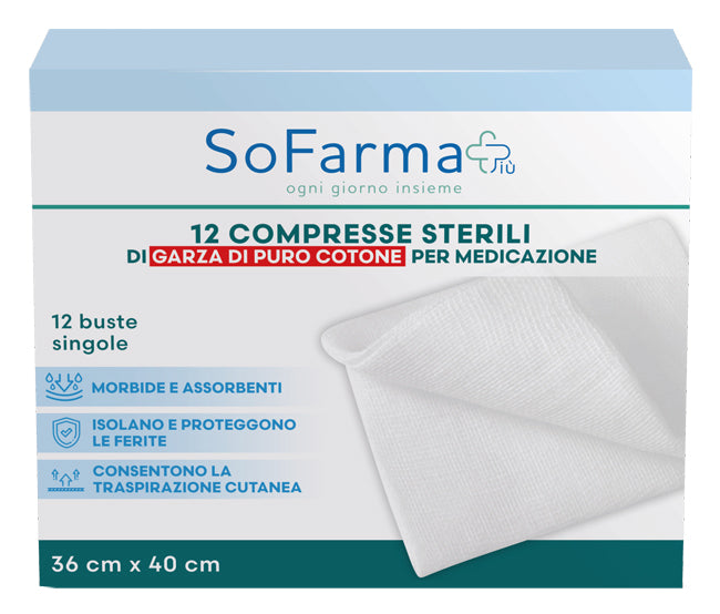 Sofarmapiù Compresse Sterili Di Garza Idrofila Cotone 36cm X 40cm 12 Pezzi